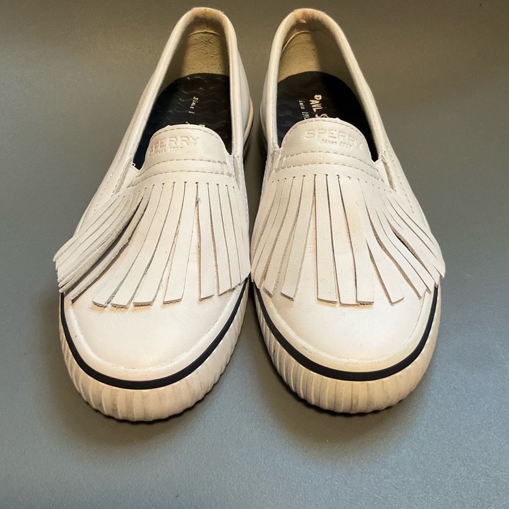 Sperry White Fringe Loafers